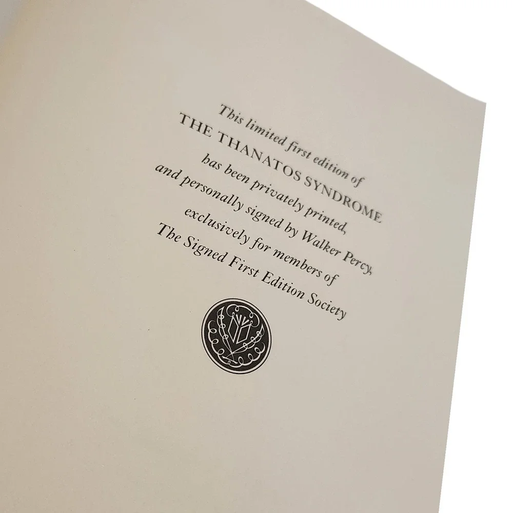 Walker‎ Percy The Thanatos Syndrome Signed First Edition Privately Printed Book